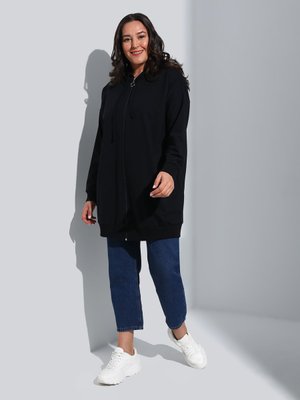 Lacivert Kapüşonlu Ve Fermuarlı Büyük Beden Sweatshirt Koyu Lacivert Kapüşonlu Ve Fermuarlı Büyük Beden Sweatshirt Koyu