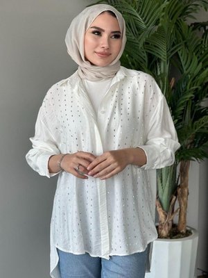 Baget Taşlı Tunik Beyaz