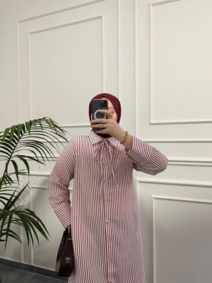Butik Emimoza Çizgili Uzun Tunik Bordo