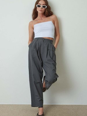 Pileli Antrasit Keten Pantolon