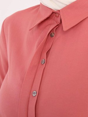 Gizli Patlı Pamuklu Gömlek Tunik Uzun