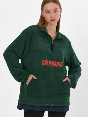 Haki Garnili Baskılı Oversize Sweatshirt Haki Garnili Baskılı Oversize Sweatshirt