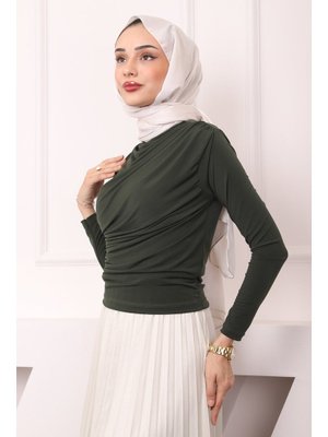 Haki Balıkçı Yaka Drapeli Sandy Bluz