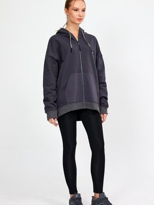 Antrasit Fermuarlı Kapüşonlu Oversize Sweatshirt Antrasit Fermuarlı Kapüşonlu Oversize Sweatshirt