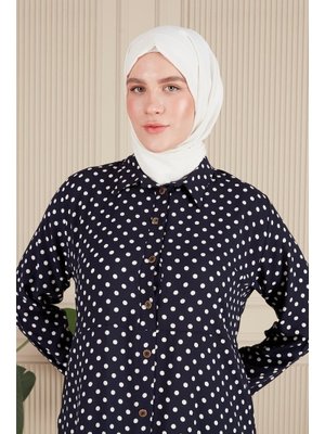 Lacivert Kadin Buyuk Beden Çıtır Desen Yazlik Tesettur Elbise