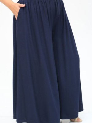 Lacivert Büyük Beden Belmando Beli Lastikli Etek Pantolon
