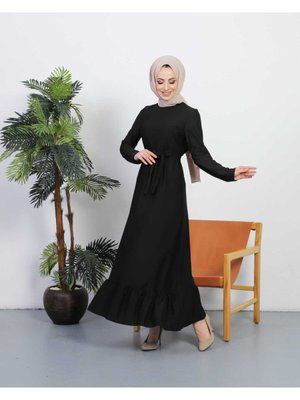 Volanlı Elbise Siyah