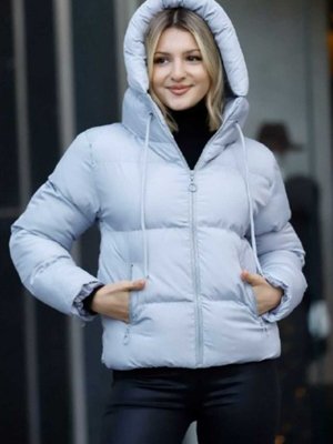 Gri Şişme Fermuarlı Cepli Mont