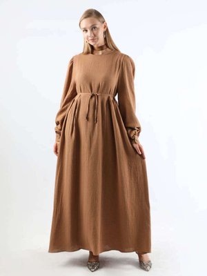 Yandan Büzgülü Elbise Camel Yandan Büzgülü Elbise Camel