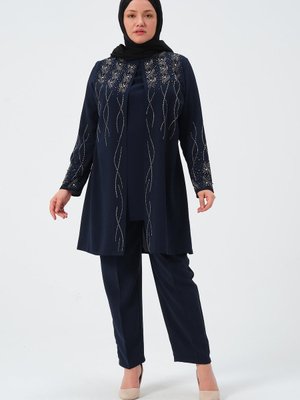 Tusem Kadın Büyük Beden Petek Taşlı Pantolon Takım