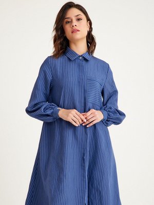 Çizgili Modal Gömlek Mavi Bol Kalıp