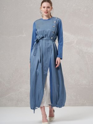 İkili Chanel Keten Elbise Mavi