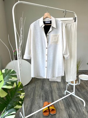 Dantel Cep Detaylı Keten Gömlek Dantel Cep Detaylı Keten Gömlek