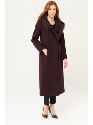 Mürdüm Yandan Bağlamalı Çıtçıt Kapamalı Kapşonu Kürklü Kaban