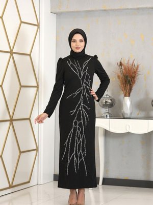Aplik Işlemeli Kalem Tuana Elbise Siyah