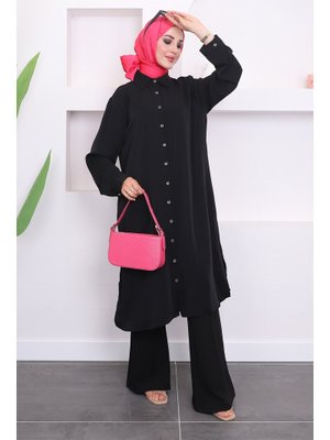 Siyah Büyük Beden Düğme Detaylı Yırtmaçlı Tunik Siyah Büyük Beden Düğme Detaylı Yırtmaçlı Tunik