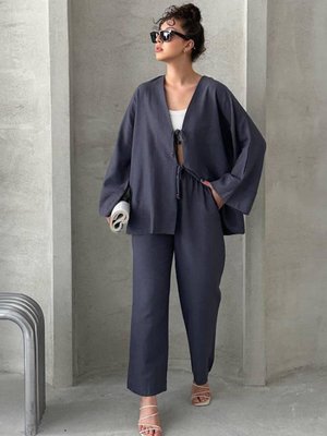Antrasit Kimonosu Bağcıklı İkili Takım