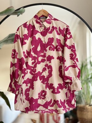 Kol Bağcıklı Desenli Keten Tunik