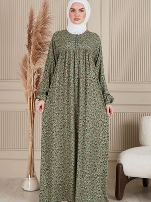 Büzgü Robadan Önü Düğmeli Viskon Kumaş Tessetür Giyim Anne Namaz Elbisesi Büzgü Robadan Önü Düğmeli Viskon Kumaş Tessetür Giyim Anne Namaz Elbisesi