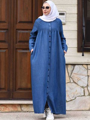 Nervürlü Ferace Koyu Mavi