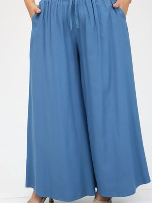 Petrol Büyük Beden Belmando Beli Lastikli Etek Pantolon