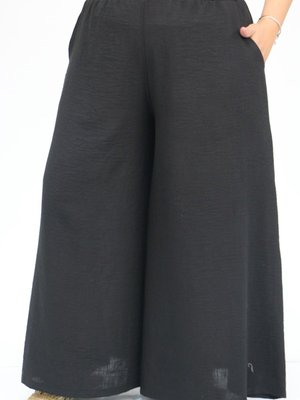 Siyah Büyük Beden Beli Lastikli Keten Etek Pantolon