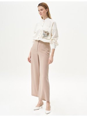 Basic Geniş Paça Krep Pantolon Bej