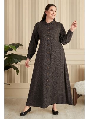 Füme Kadin Buyuk Beden Çıtır Desen Yazlik Tesettur Elbise