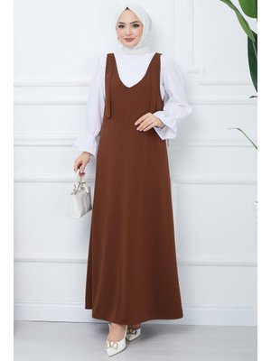 Kahverengi Nehir Örme Jile Elbise