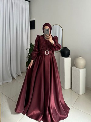 Prenses Abiye Elbise Bordo