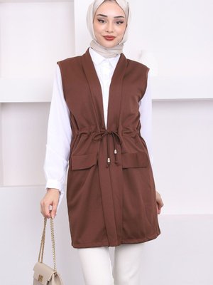 Kahverengi Bel Bağlamalı Yelek Kahverengi Bel Bağlamalı Yelek