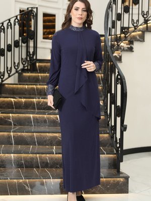 Sim Detaylı Asimetrik Kesim Abiye Elbise Efsn