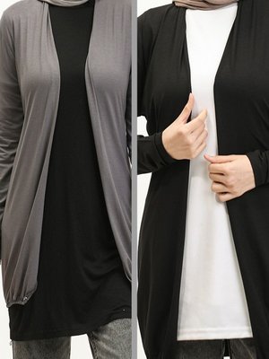 İkili Kuşaklı Viskon Lastikli Spor Ceket Hırka