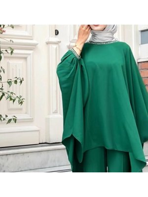 Kol Düğmeli Salaş Tunik Takım Yeşil