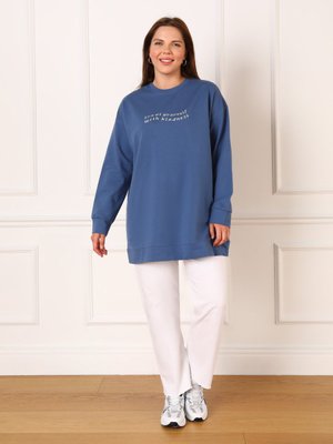 İndigo Büyük Beden Baskı Detaylı Sweatshirt İndigo Büyük Beden Baskı Detaylı Sweatshirt