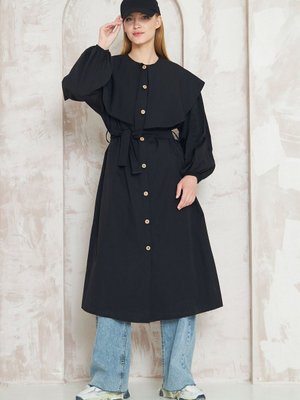 Geniş Yaka Trençkot Siyah Geniş Yaka Trençkot Siyah