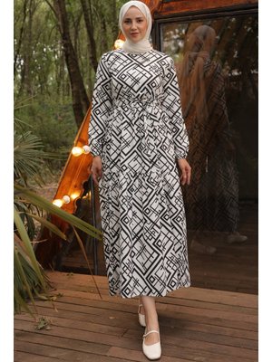 Beyaz Desenli Elbise