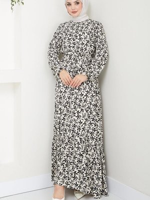 Yaprak Desenli Viskon Elbise Siyah Yaprak Desenli Viskon Elbise Siyah