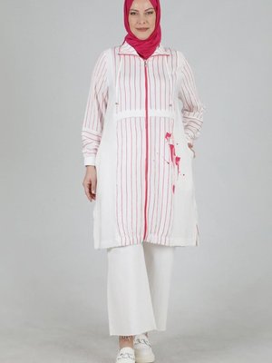 Fuşya Büyük Beden Baskılı Fermuarlı Kap Fuşya Büyük Beden Baskılı Fermuarlı Kap