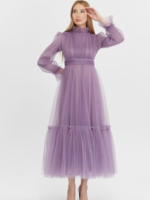 Hayal Tül Büzgü Detaylı Abiye Elbise