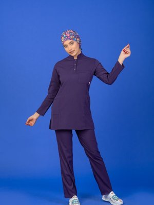 Mor Üç Çıtçıtlı Hakim Yaka Likralı Doktor / Hemşire Forması Takım Mor Üç Çıtçıtlı Hakim Yaka Likralı Doktor / Hemşire Forması Takım