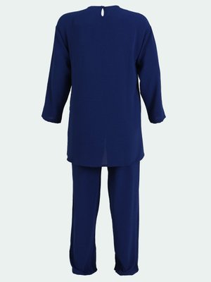 Lacivert Büyük Beden Asimetrik Kesim Aerobin Takım