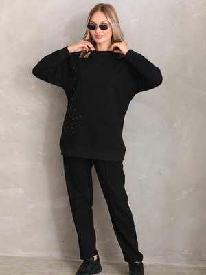 Siyah Kristal Motif Taşlı Eşofman Takım