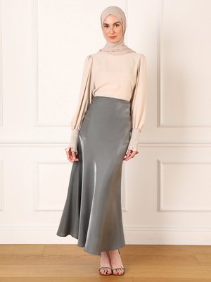 Gri Simli Kumaş Şık Etek