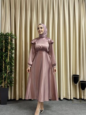 Gül Kurusu Dora Saten Abiye Elbise