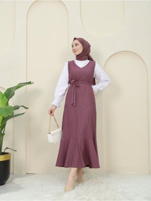 Çizgili Beli Kuşaklı Gömlek Jile Takım