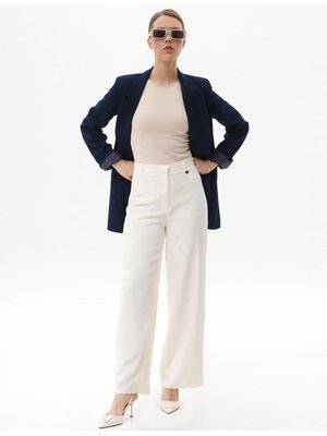 Basic Geniş Paça Krep Pantolon Ekru
