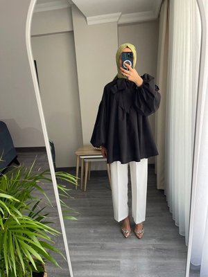 Siyah Balon Kol Prenses Gömlek