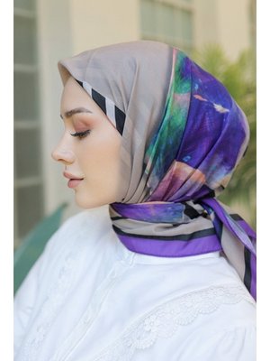 Lila Levil Desenli Soft Eşarp