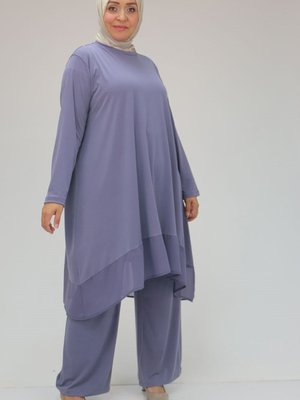 Açık Lila Büyük Beden Sandy Şifon Pantolonlu Takım Açık Lila Büyük Beden Sandy Şifon Pantolonlu Takım